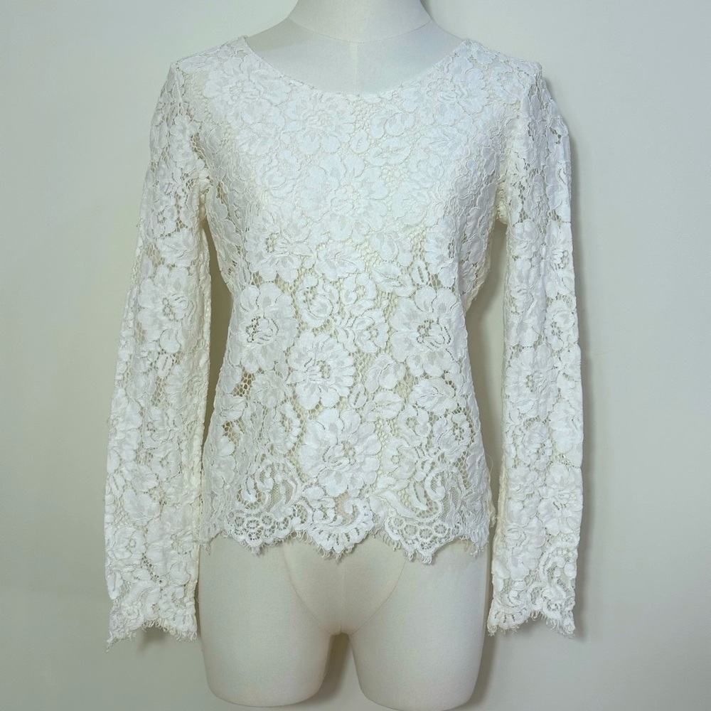 Luba by Hannah Payne -  White Long Sleeve Lace Women's Top -  Size 2